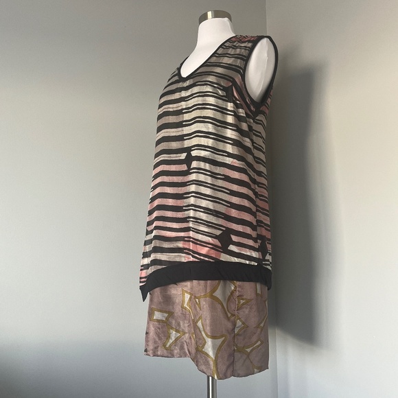 Alysi Silk Floral Striped A-line Cocktail Sleeveless Abstract Italy Dress - Picture 9 of 13